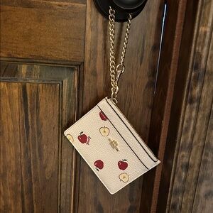 Coach Cream Wristlet with Red Apple Design